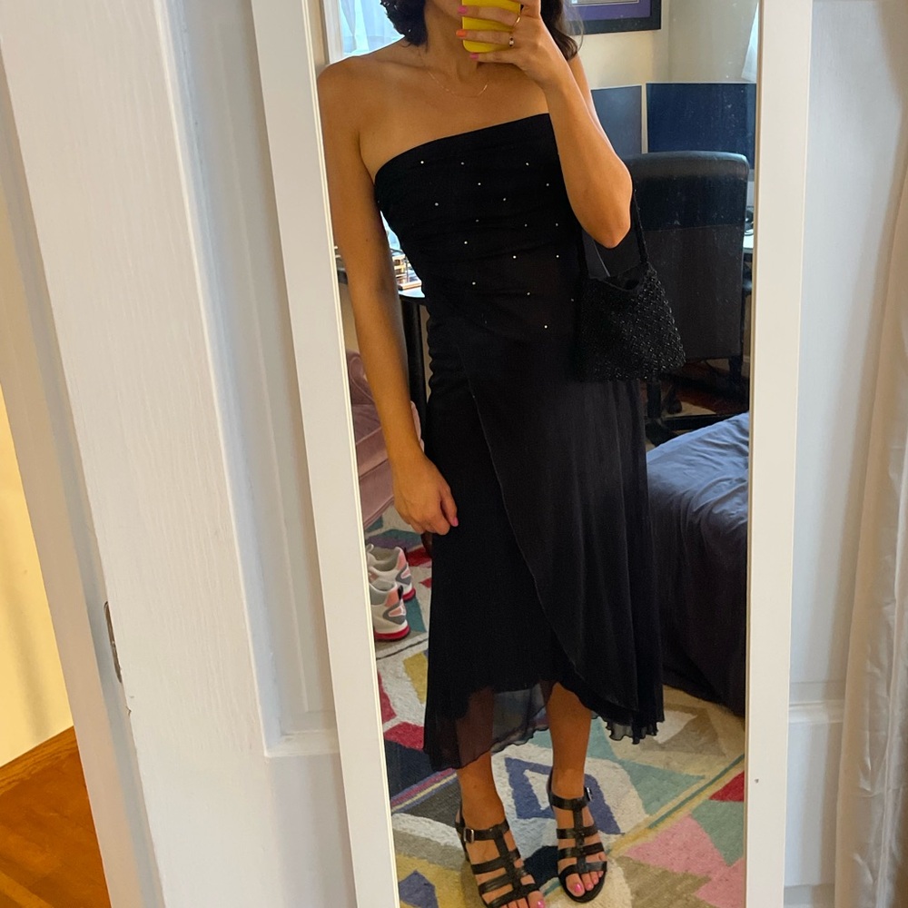 Vintage 90s strapless crystal midi dress